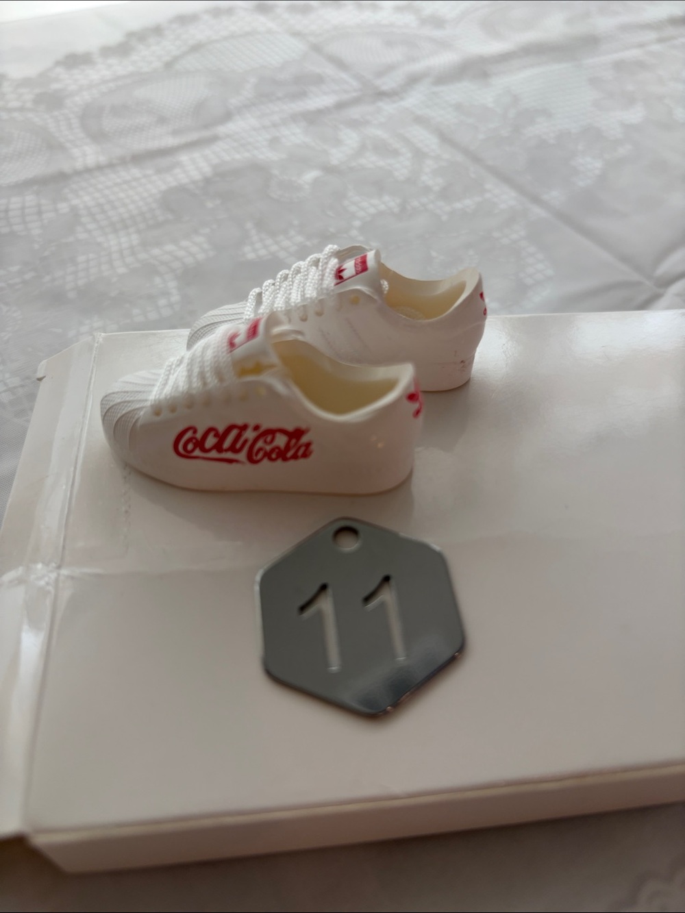 11, One pair Red Coca Cola White Mini Sneakers W/ Adidas Logo for Labubu Doll